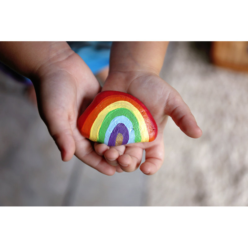 Child Holding Rainbow Rock - Wrapped Canvas Print, 20cm H x 30cm W x 3.8cm D