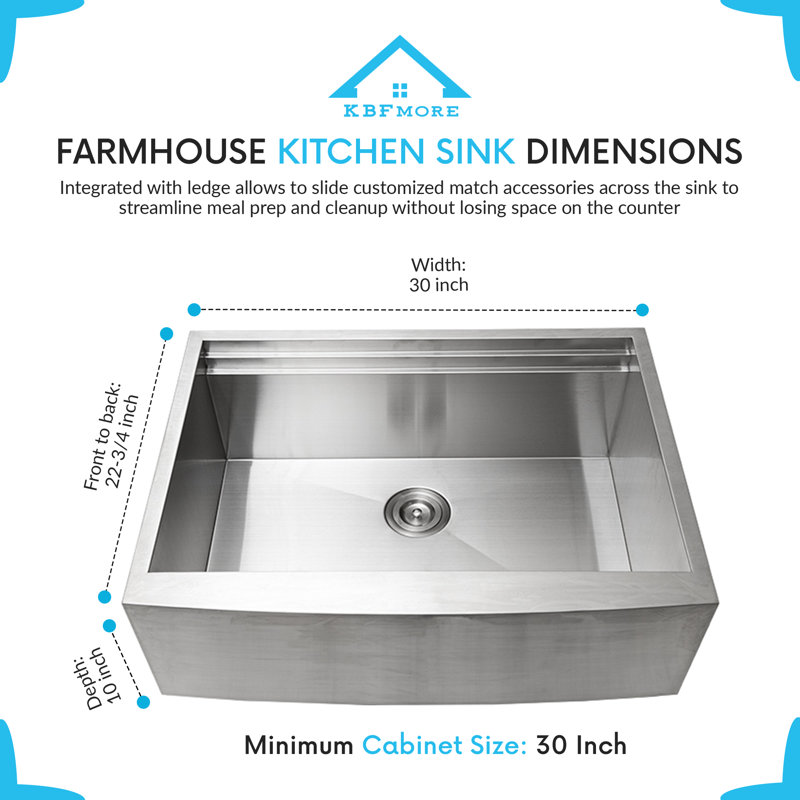 KBFmore  Single Bowl Apron Front Farmhouse Workstation Kitchen Sink with 6 PCs Accessories