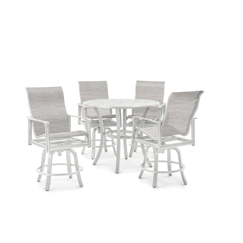 Aspen Sling High Back Swivel Balcony Stool, Coastal Mist