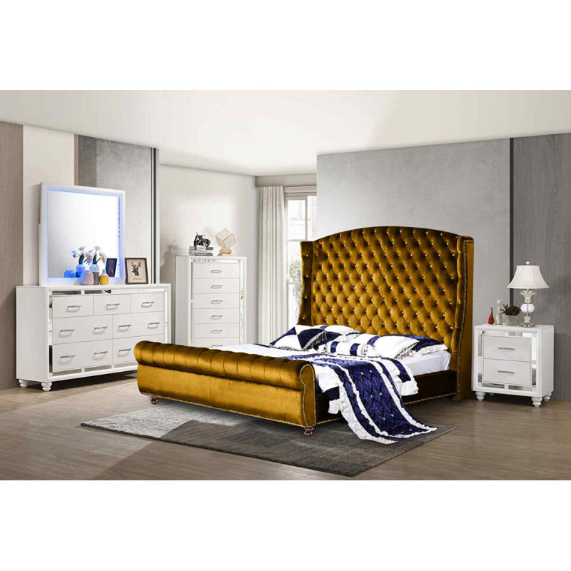 Upholstered Bed, Single (3'), Mustard