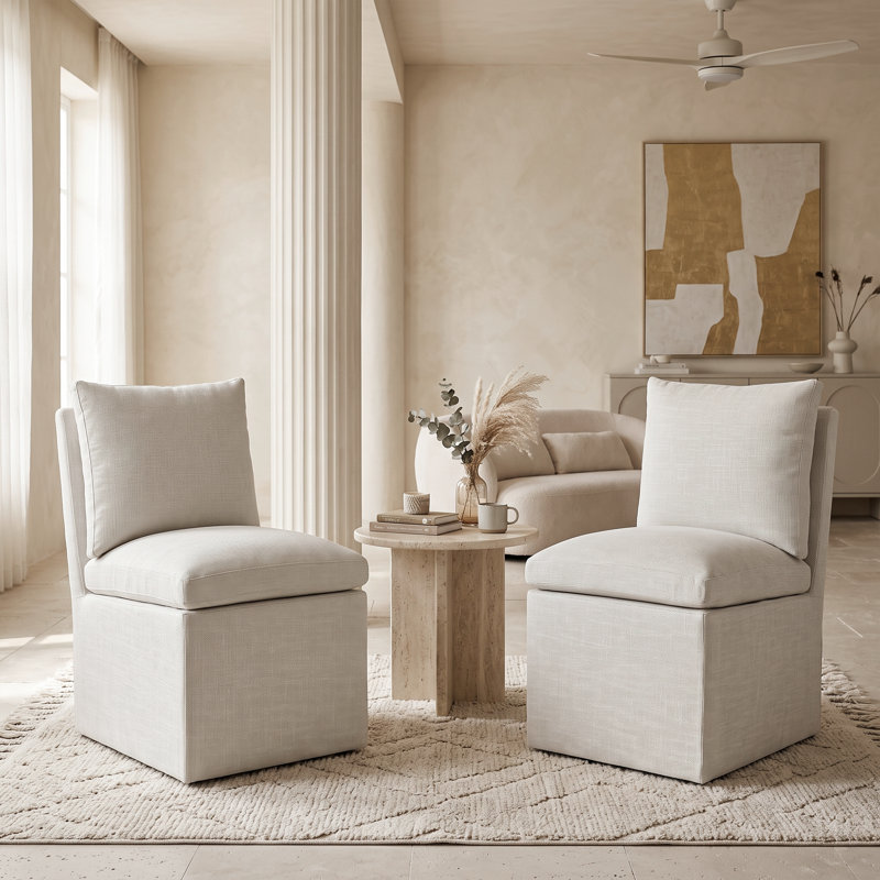 19" Wide Modern Beige Dining Chair With Padded Backrest