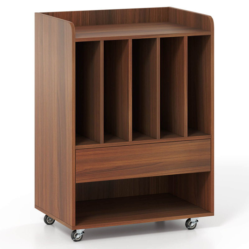 Support pour tourne-disque avec tiroir et porte-disques, roues verrouillables pour le salon noyer, Walnut