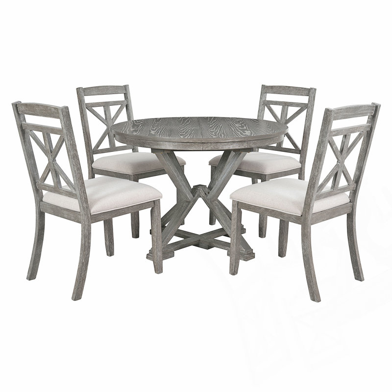 Ensemble de table de salle à manger 5 pièces avec table à rallonge et 4 chaises rembourrées, Gris