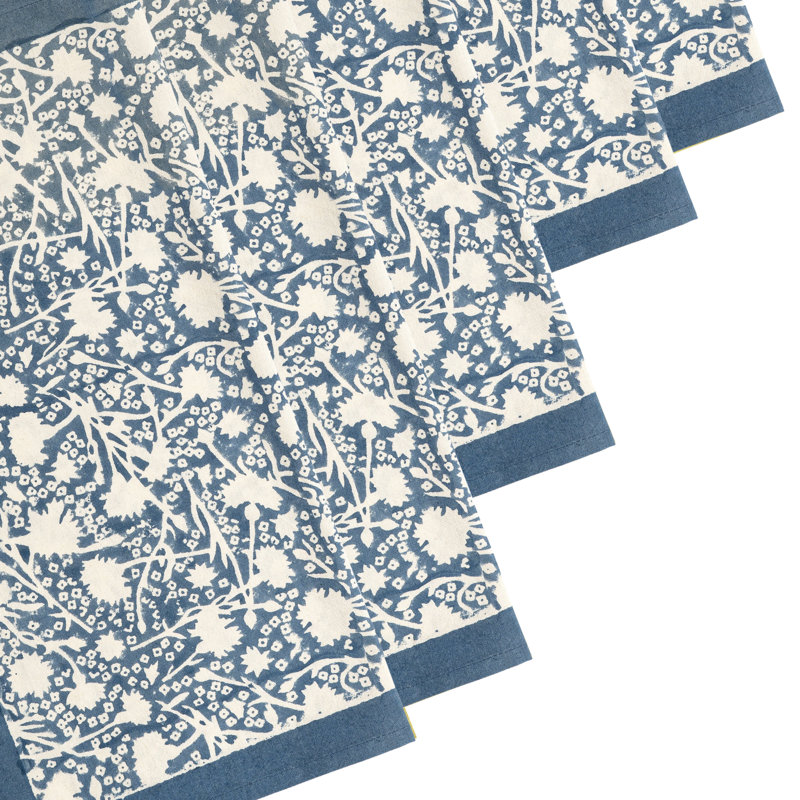 100% Cotton Floral Square Napkin, Blue