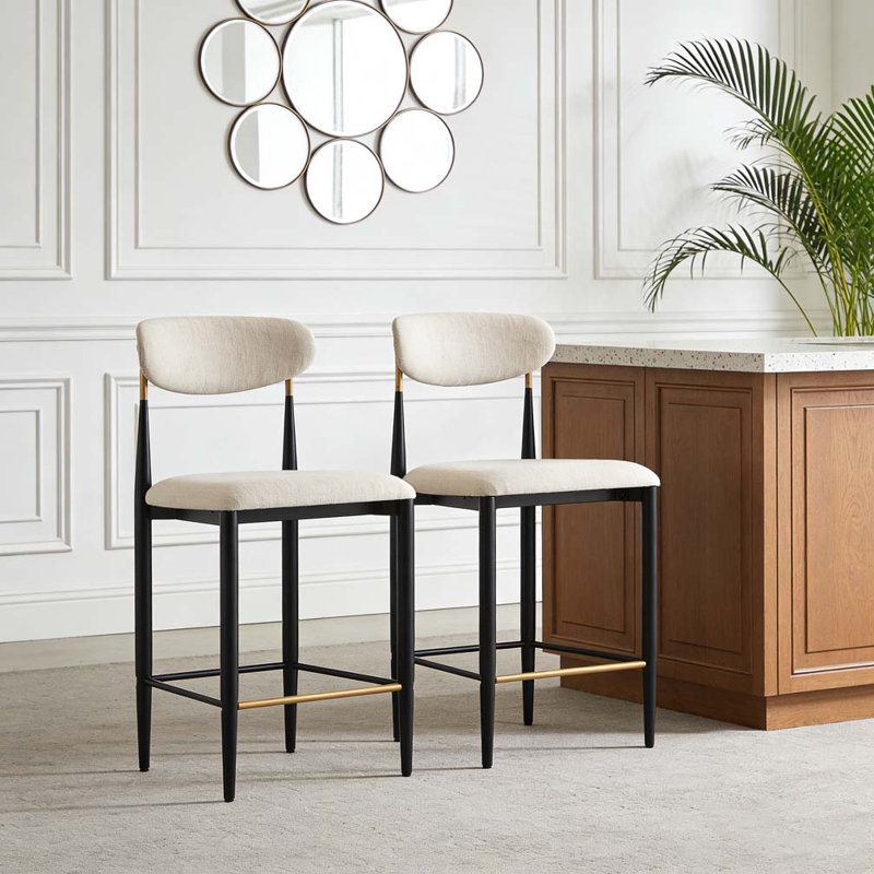 Armless Upholstered Counter Stool With Metal Frame, Black