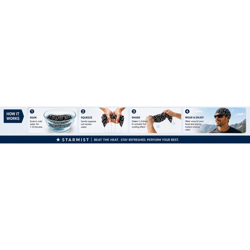 Cooling Bandana Cotton Blend Ultra Light Fingertip Towel, Black