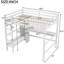 Lit mezzanine double blanc avec bureau intégré et tablettes multifonctionnelles en pin, garde-corps sécuritaires