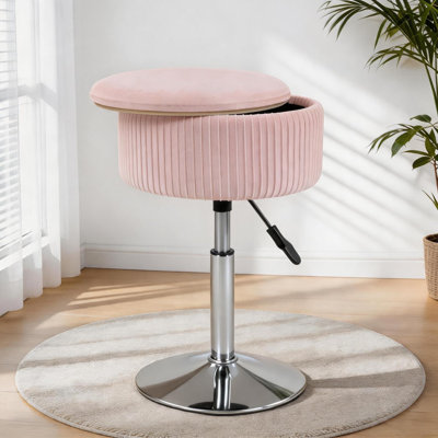 Tabouret de coiffeuse réglable avec rangement, fauteuil de coiffeuse pivotant à 360 °, repose-pieds rond en velours pour salle de bain, salle de maquillage, rose