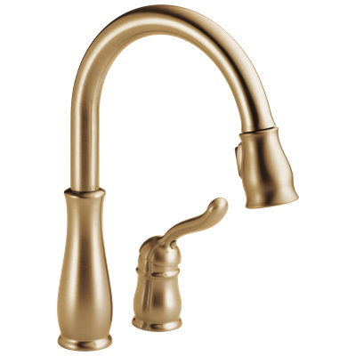 Robinet de cuisine en or brossé avec douchette rétractable Leland, robinet d'évier de cuisine monotrou traditionnel, poignée simple, bronze champagne