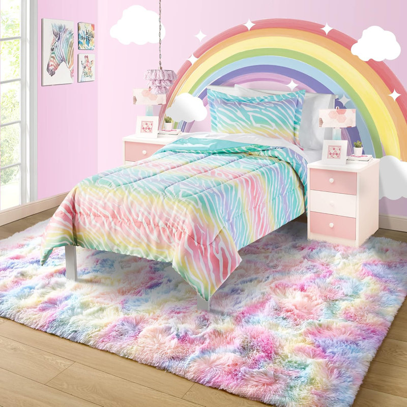 Tapis à poils longs Radyn, Rectangulaire 8 pi x 10 pi, Arc-en-ciel