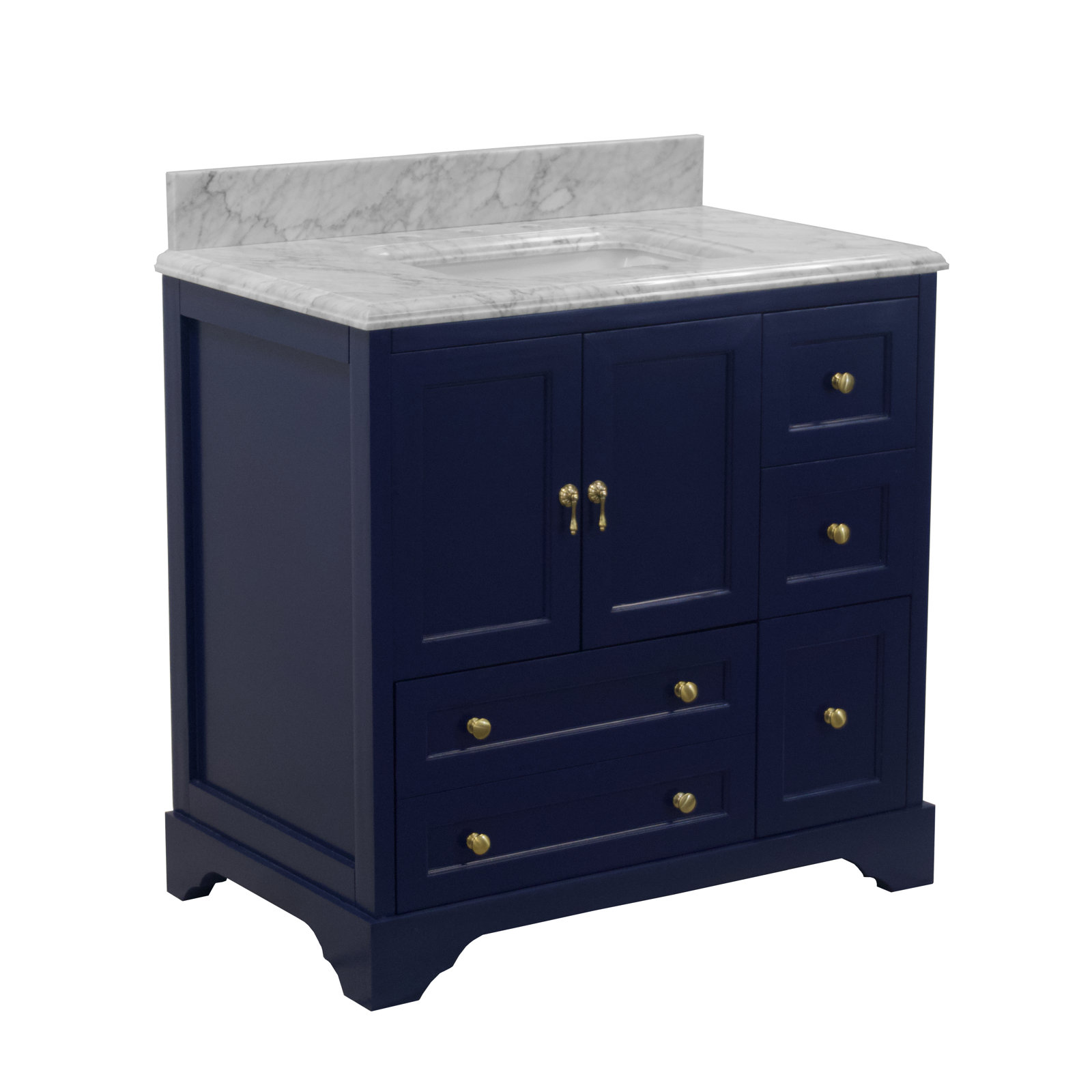Tilford 36'' Single Bathroom Vanity, Carrara Marble, Royal Blue