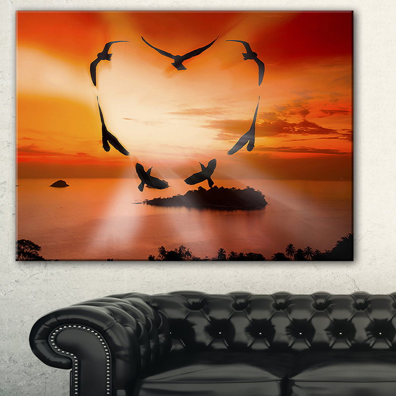 « oiseau cœur au coucher de soleil », impression sur toile, H 20 po x l 20 po x P 1 po