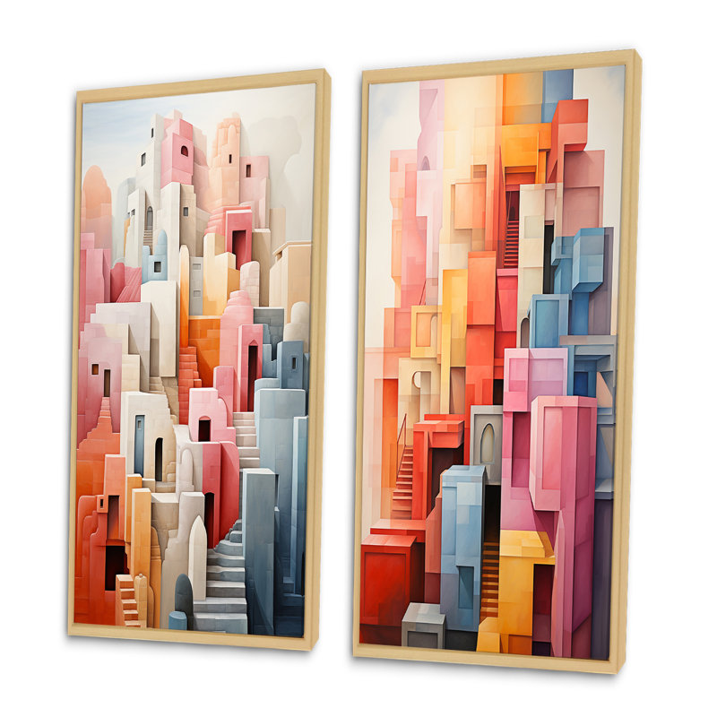 Constructivisme Construit Horizons 8 "Constructivisme Construit 8" - Pièces sur, Encadrement brun, H 32 po x l 32 po