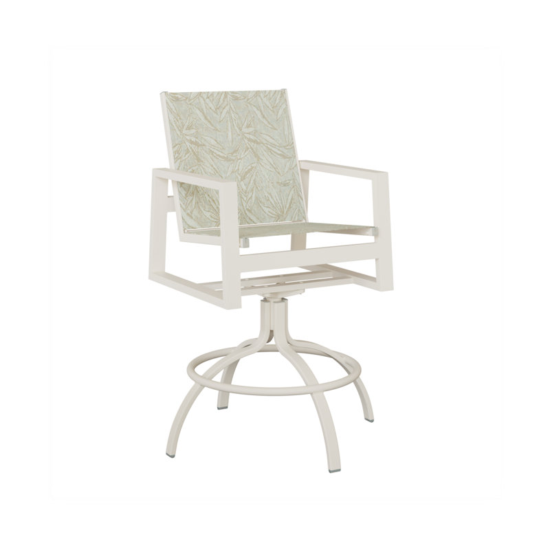 Berlin Gardens Vida Aluminum Swivel Bar Chair With Sling Fabric, Matte White, Montego Bay