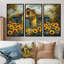 Jaune jaune brun champ de tournesols à la grange - ensemble de tournesols d'art mural-857079061-857079021