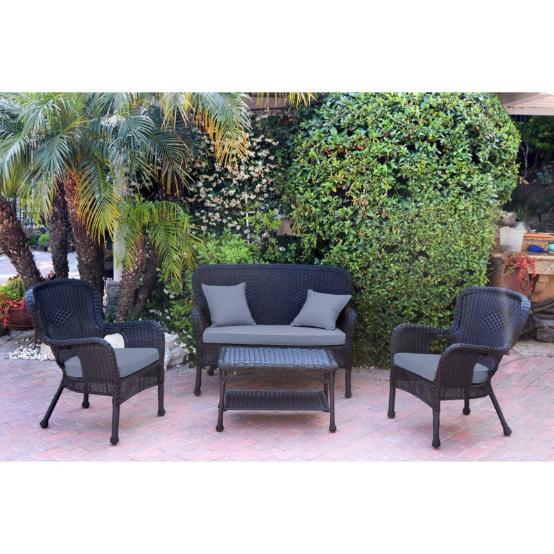 Bellas 4 Piece Sofa Set with Cushions, Steel, Black