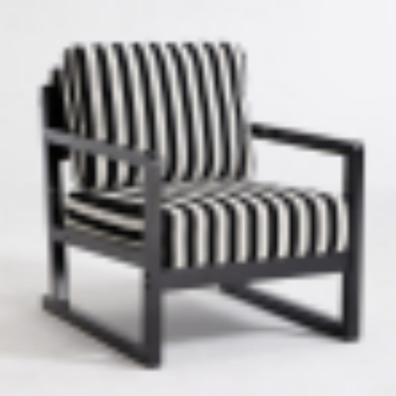 Fauteuil lounge en tissu à rayures noires et blanches, monobloc, style moderne du milieu du siècle, mousse haute densité, structure en bois massif