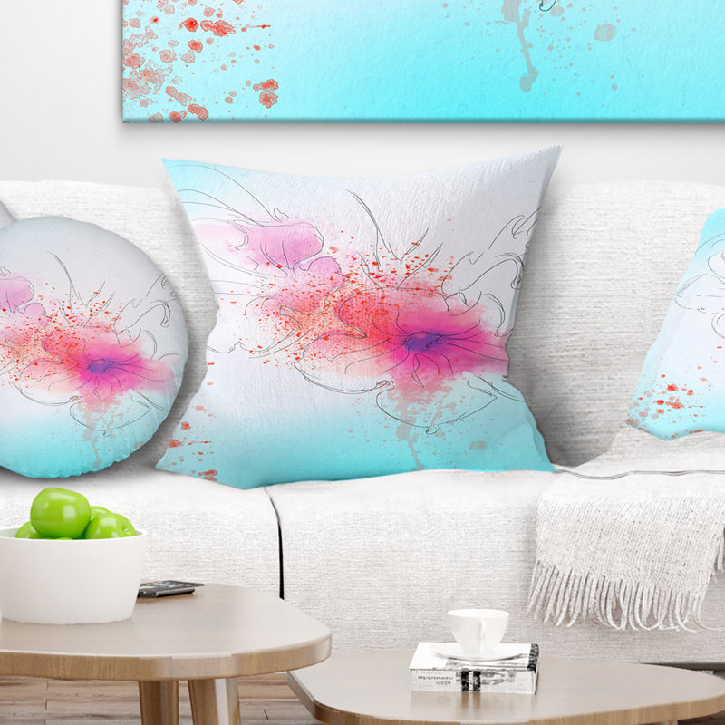 Aquarelle de fleurs roses - coussin à imprimé floral, 16 po x 1 po, Coussin décoratif