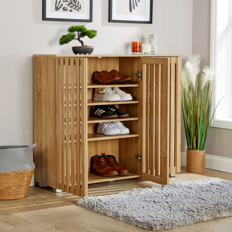 Boehike 20 Pair Shoe Storage Cabinet, Medium Wood