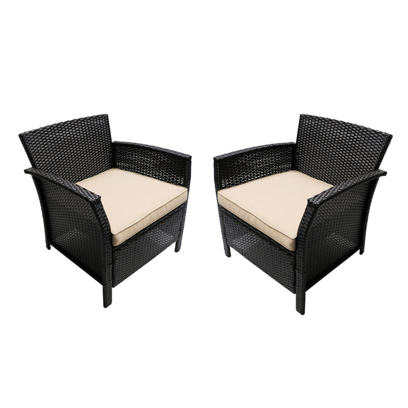 2Pcs Outdoor St Chairs - Waterproof Fabric Cushions Brown + Tan Comfy   Of 2  Pe With Iron Stylish