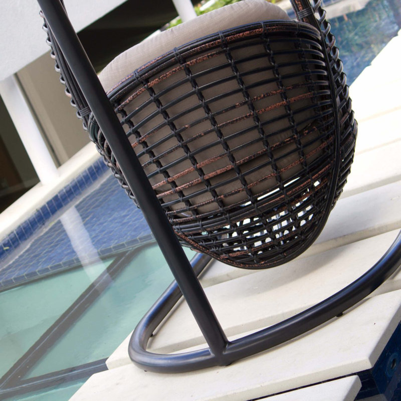Heri Porch Swing with Stand, Black Mushroom, Canvas Taupe Sunbrella® Canvas