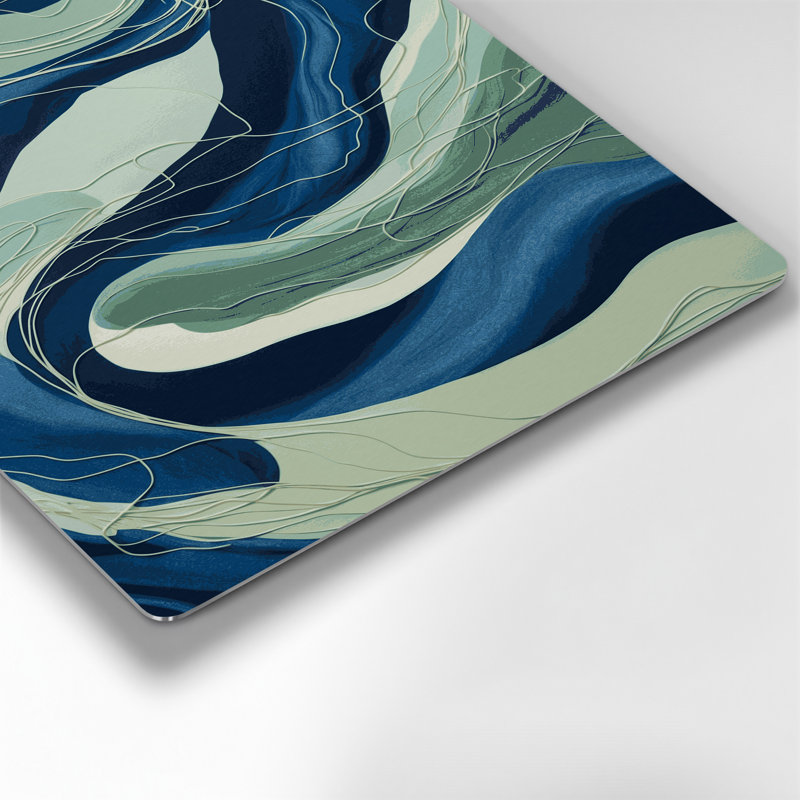 Abstrait paysage 33, art mural en métal bleu, H 11 po x l 14 po