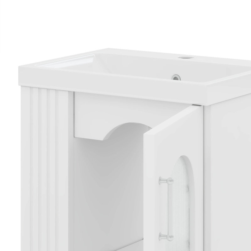 Meuble-lavabo de 20 po avec lavabo, tablette à deux niveaux, tablette réglable, Blanc