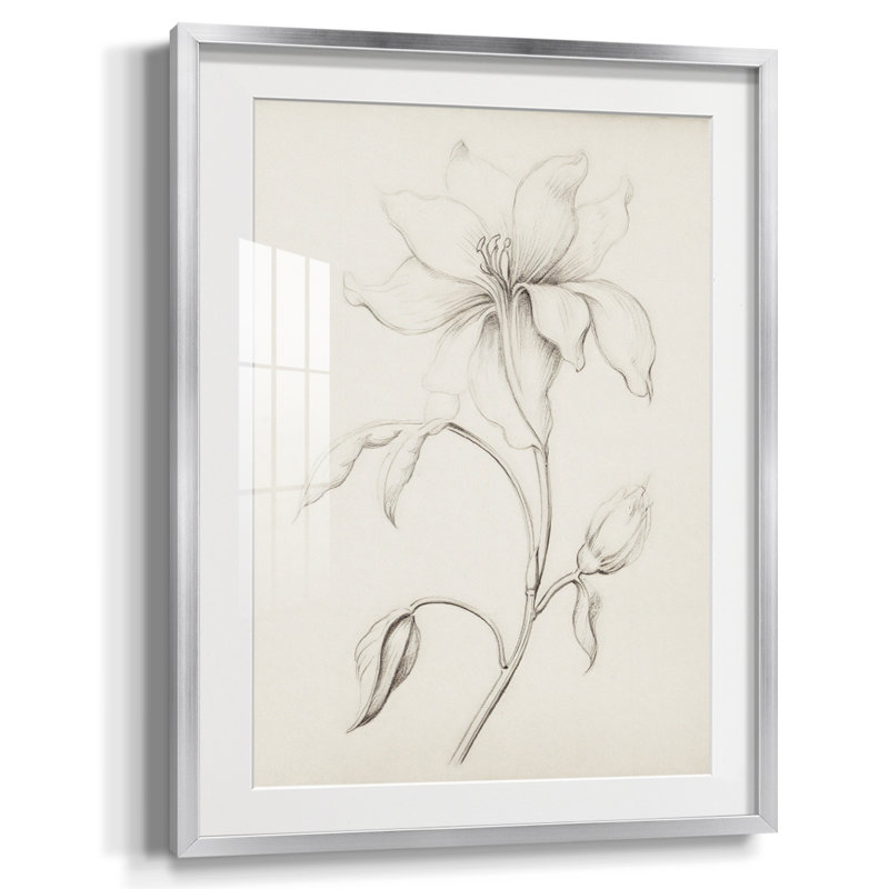 Imprimé floral rétro - impression encadrée, Argent