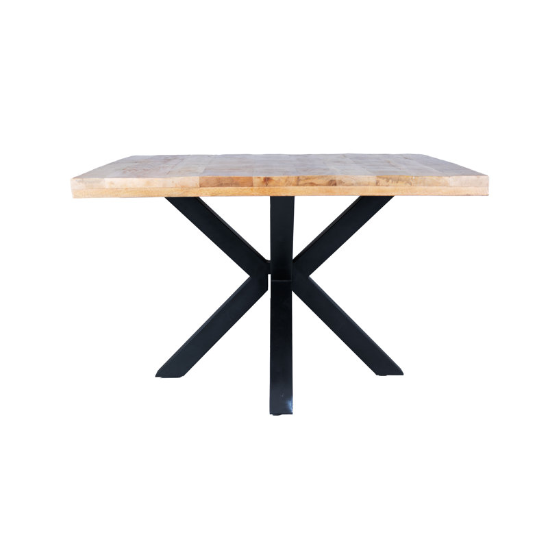 Découvrez la table de salle à manger rectangulaire Modern Elegance avec plateau en bois de manguier et pieds robustes en araignée