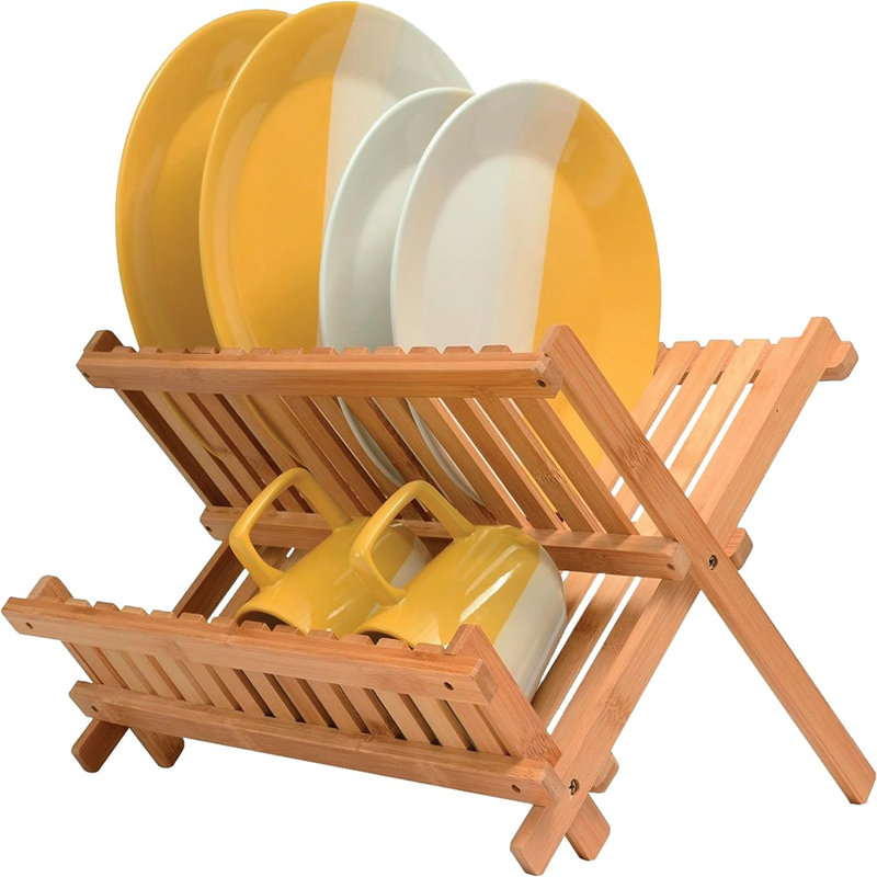 Égouttoir à vaisselle pliable en bambou - élégant, peu encombrant, respectueux de l'environnement et conçu pour un comptoir