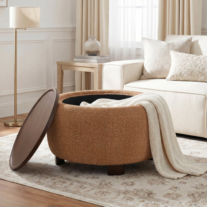 Repose-pieds rond avec rangement, orange