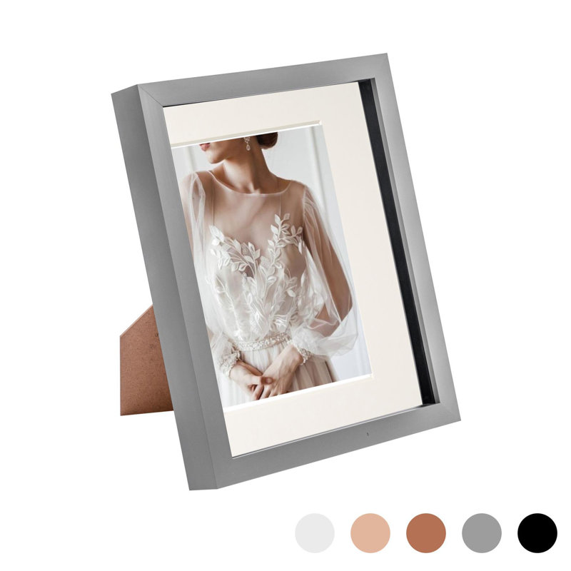 Nicola Spring - 3D Box Photo Frame - 8 x 10" with 5 x 7" Mount, Grey/Ivory