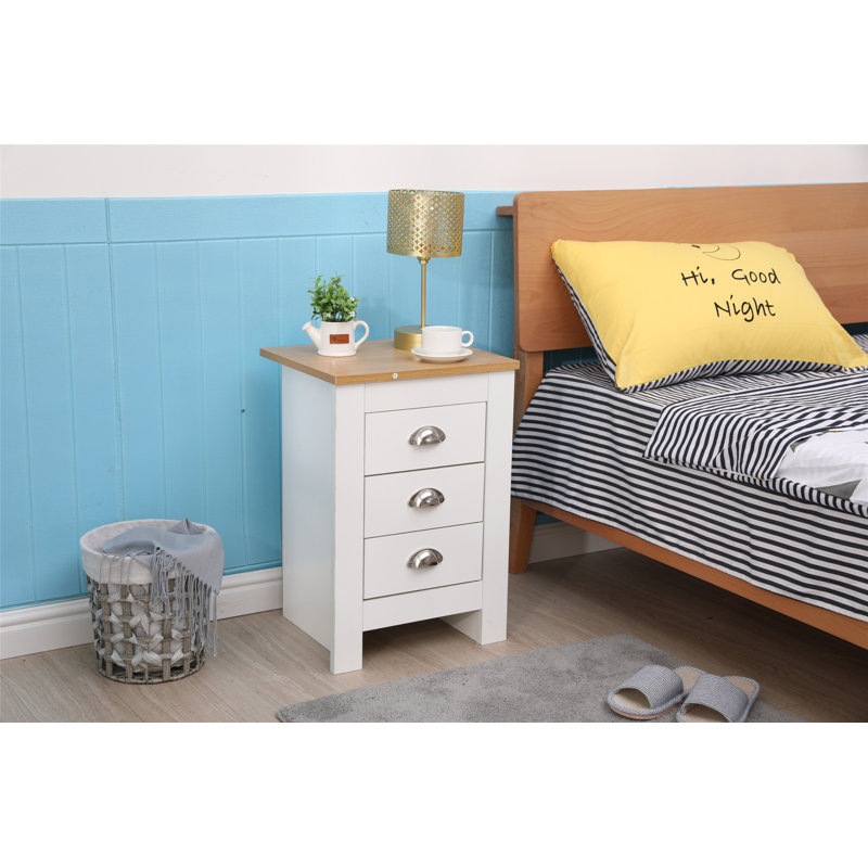 Johanne 40cm W Manufactured Wood Bedside Table, White/Oak