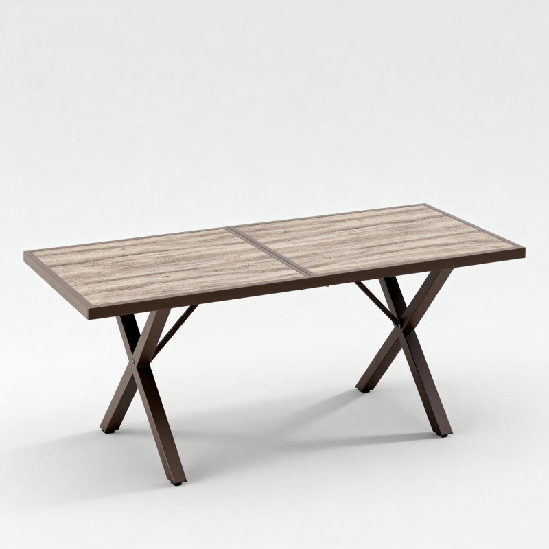 63" Aluminum Patio Dining Table for 6, Waterproof All-Season Outdoor Table, Wood-Look E-Coated, Brown, Brown