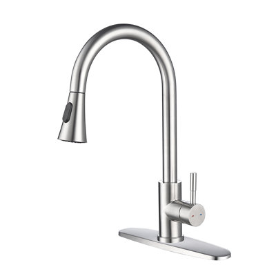 Kitchen Faucet With Pull Out Spray, Modern Design In Stainless Steel, Brushed Nickel Finish, Simple Installation Guide Nickel,