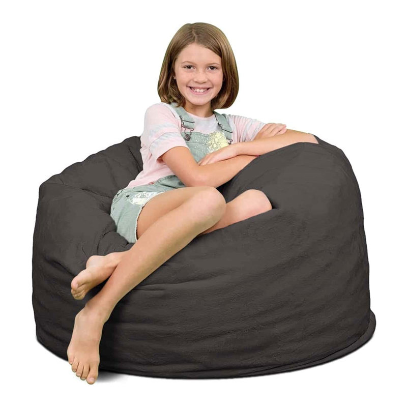 Bean Bag Chair, Oversized Indoor Comfy Lounger, Suede, Gray Suede, 28" H x 35" W x 35" D