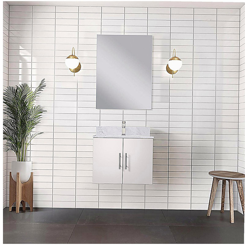 Lavabo de baignoire avec robinet et miroir à DEL, Blanc lustré