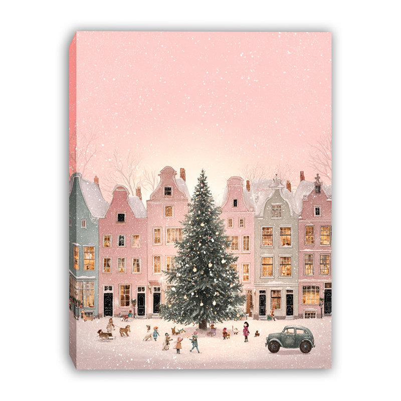 «Pastel Winter Town Christmas Tree», art mural sur toile tendue, 30 po x 40 po