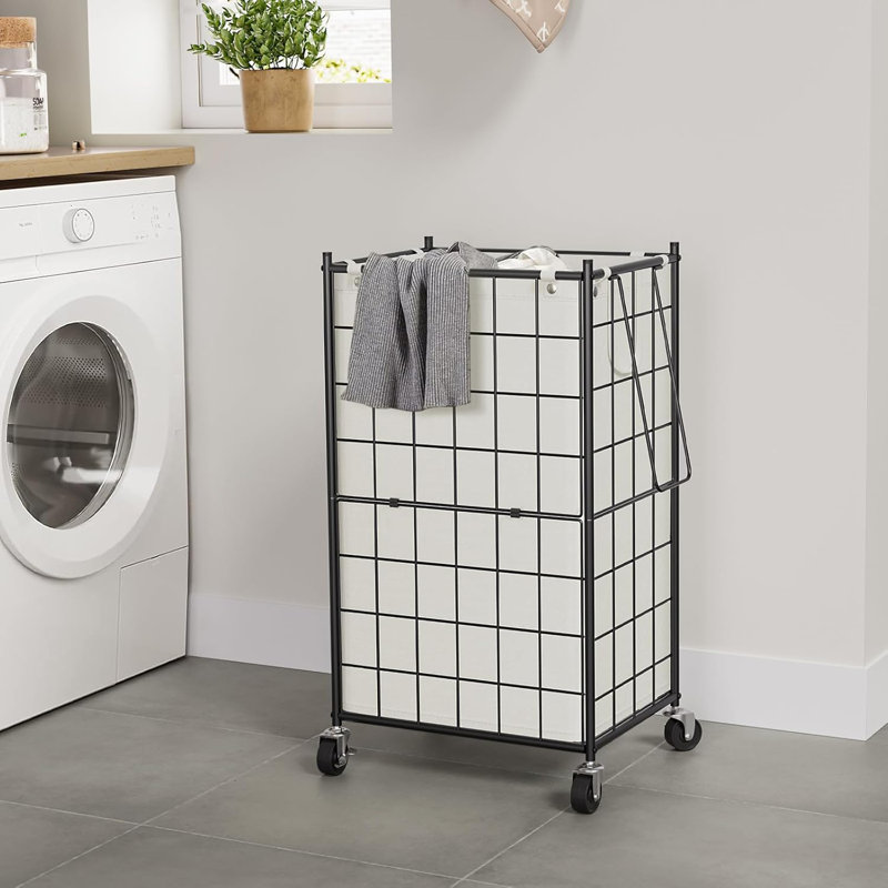 Laundry Hamper With Wheels,Metal Wire Frame Rolling Laundry Basket With Removable Bag,100L Dirty Clothes Hamper Organizer Dorm Room Storage For Bedroom,Bathroom