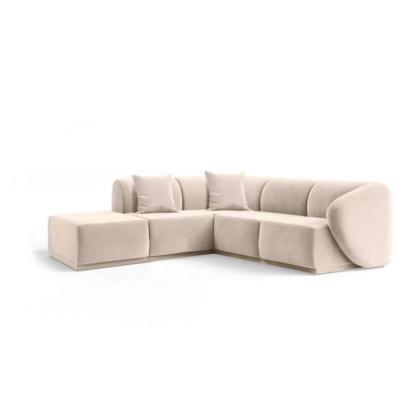 5 Seater Velvet Sofa & Chaise, Left Hand Facing, Beige Velvet