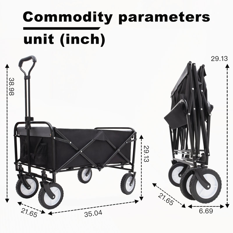 Chariot pliable à roulettes pliable avec roues, Noir