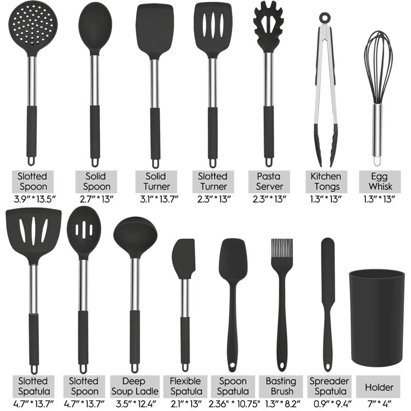 27-Piece Black Silicone and Stainless Steel Kitchen Utensils Set