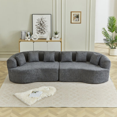 Canapé modulaire incurvé surdimensionné de 111,5 pouces, sans nuage, sans os, avec 6 coussins, canapé de luxe en chenille à quatre places en mousse à mémoire de forme avec siège profond, gris W3505P355583