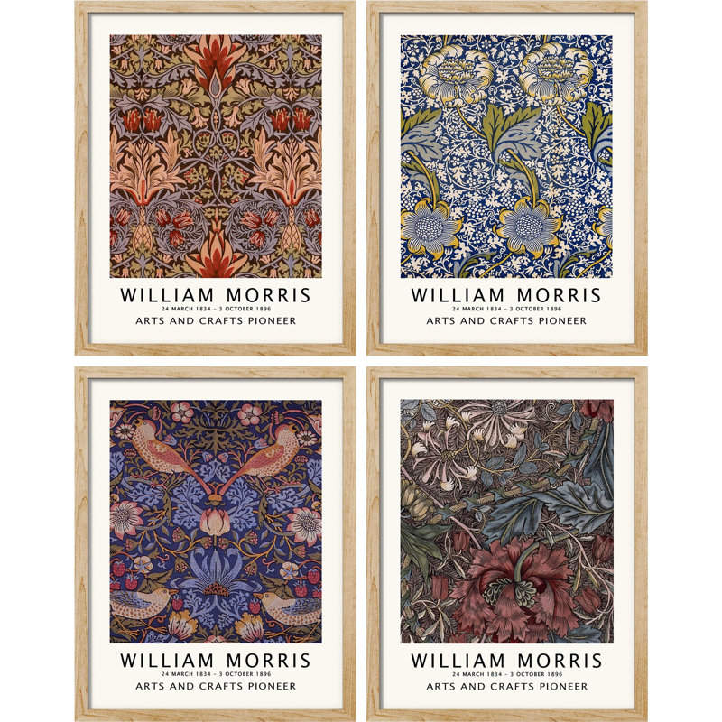 «Botanical Pattern Collage» encadré sur papier, 4 pièces par William Morris, Naturel, H 14 po x l 11 po