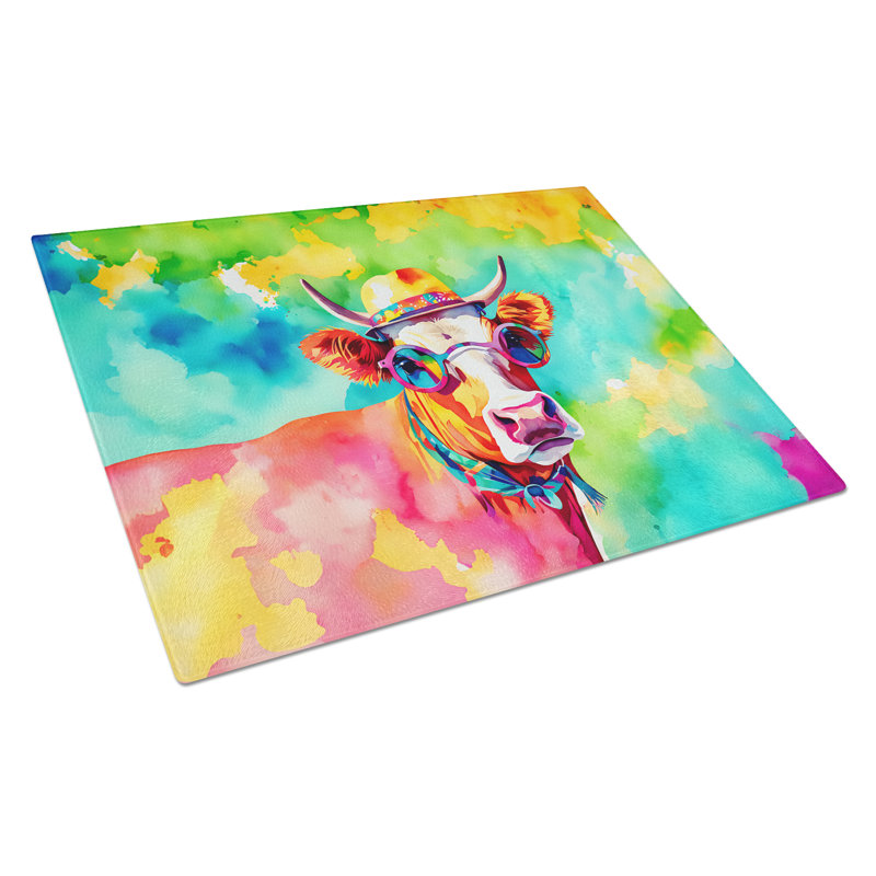 Hippie Animal Malvi Cow Glass Cutting Board