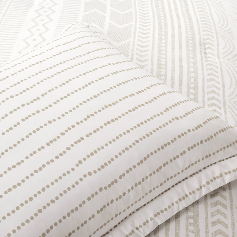 Ensemble d'édredon réversible en microfibre 5 pièces Hygge Geo, Édredon grand + 4 taies décoratives européennes, Taupe