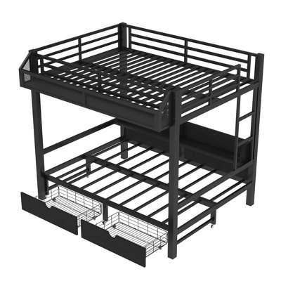 Multifunctional Bunk Beds With USB Ports And LED Lights, Metal Bunk Bed With Storage