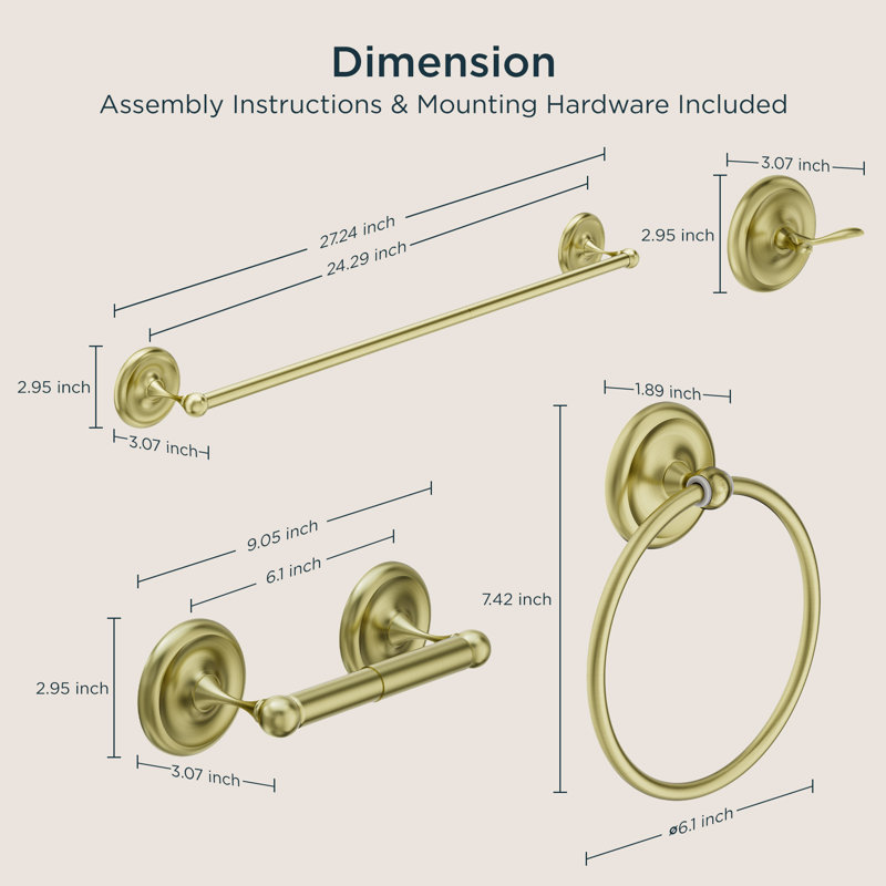 4 - Piece Bathroom Hardware Set, Light Gold