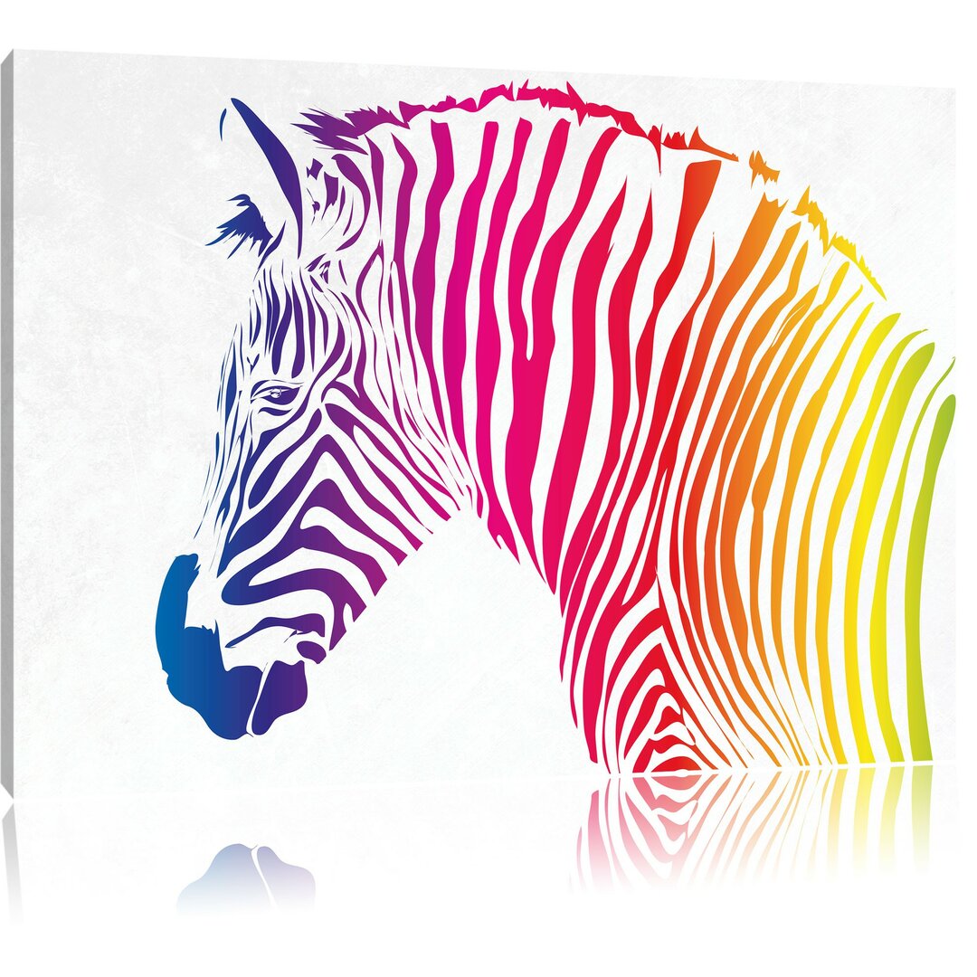 Leinwandbild Hübsches Zebra in Blau/Rosa/Gelb