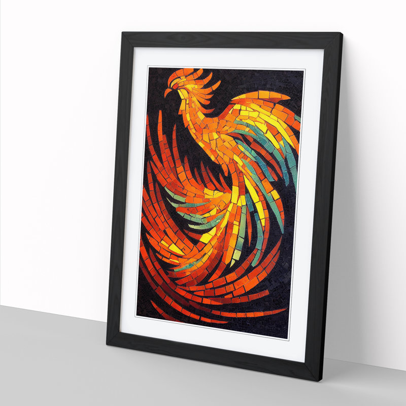 Phoenix Mosaic - Single Picture Frame Painting, 34cm H x 25cm W x 2cm D, Walnut